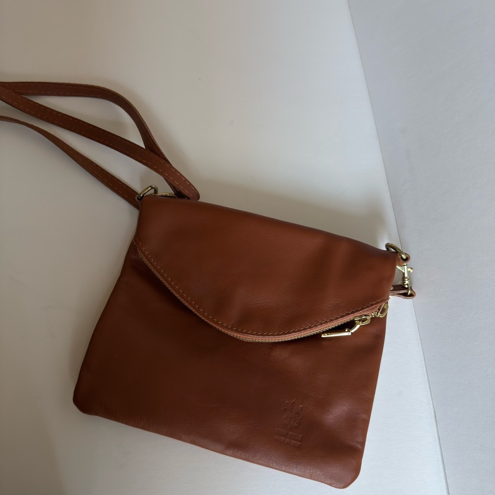 Vera Pelle Brown Leather Crossbody Bag